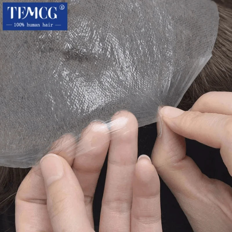 Male Hair Prosthesis Skin 0.02mm Base Toupee Men Wig 100% Human Hair Undetectable Replacement Systems Men's Capillary Prothesis