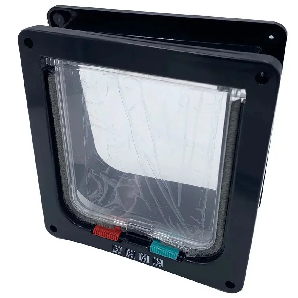 Cat Flap Door with 4 Way Security Lock Dog Flap Door for Dog Cats Kitten ABS Plastic Small Pet Gate Door Kit Cat Dogs Flap Doors