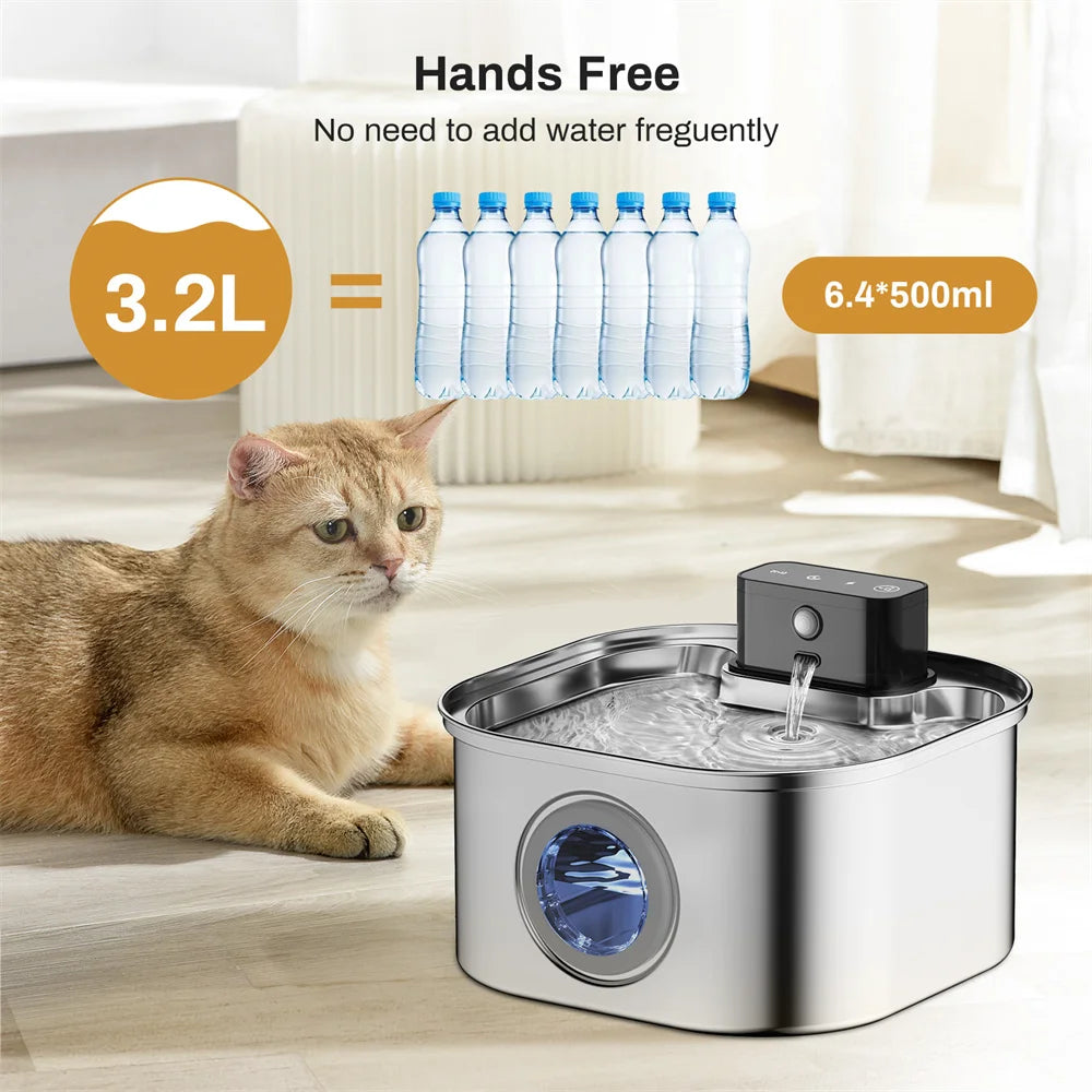 Stainless Steel Wireless Recharging Sensor Cat Water Fountain Auto Drinking Fountain For Cats Dog Drinker Pet Dispenser Bowl