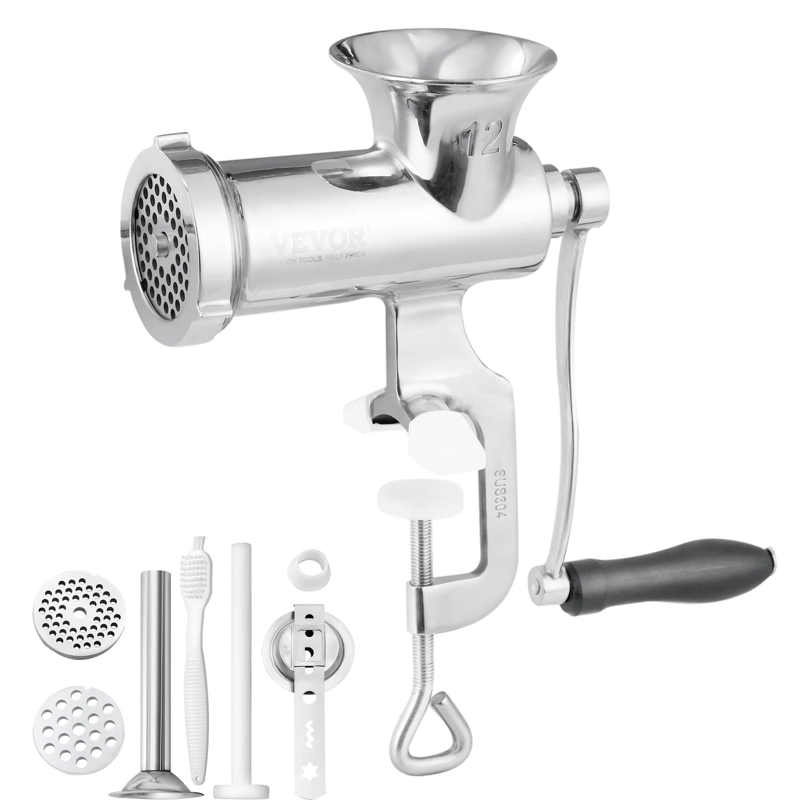 SucceBuy Manual Meat Grinder 304 Stainless Steel Hand Meat Grinder with Steel Table Clamp Meat Mincer Sausage Maker