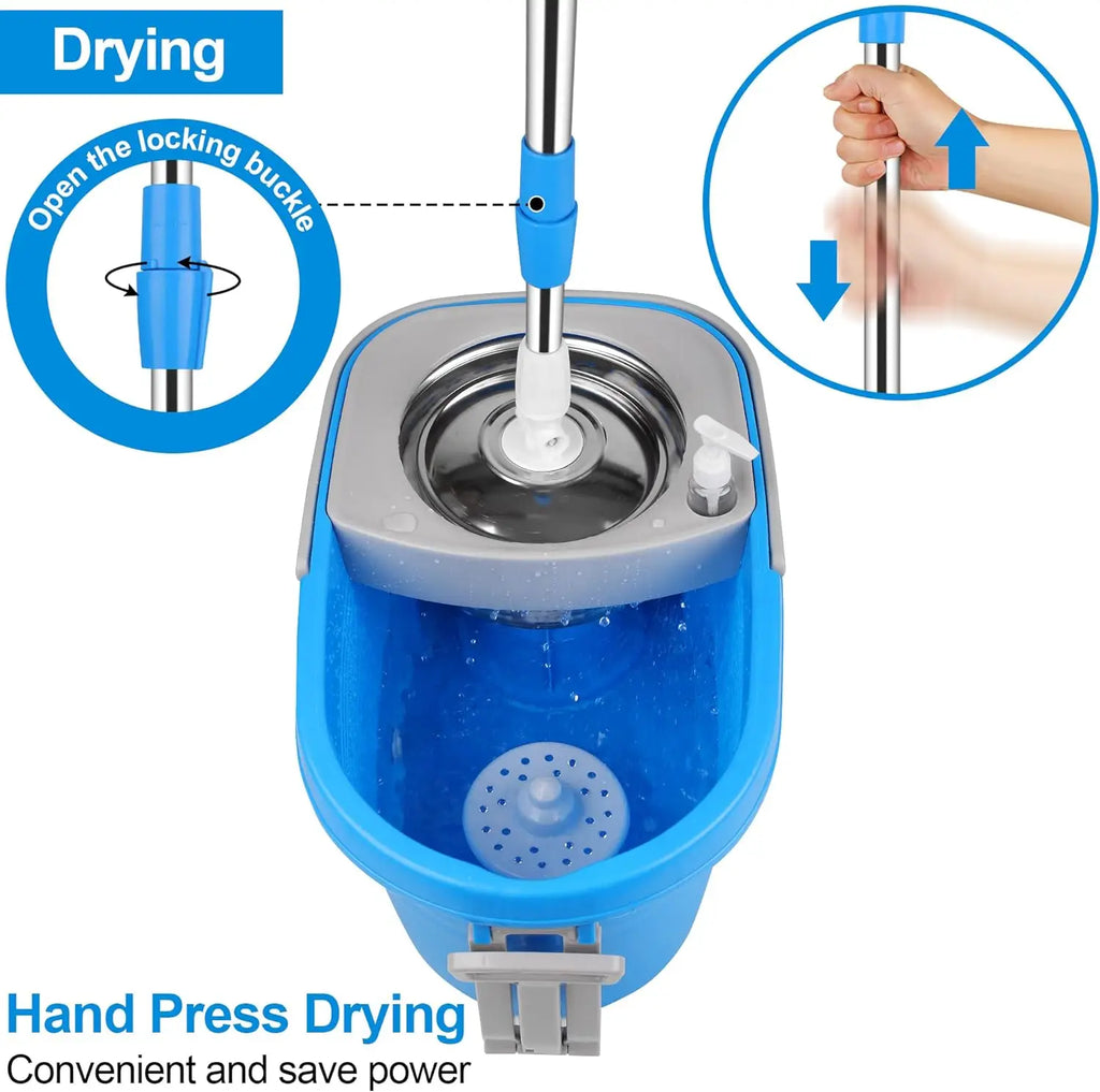 Blue Spin Mop Bucket Sets 360° Spinning Cleaning Tools with 3 Microfiber Replacement Heads, 61" Extended Handle Household Item