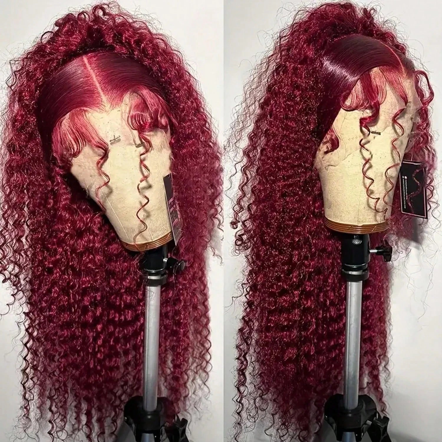 99j Burgundy Curly 13x6 Hd Lace Frontal Human Hair Wig Deep Wave 100% Colored Brazilian Pre Plucked Wigs For Women 250 Density