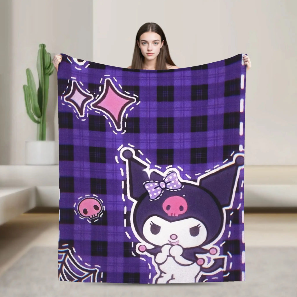 Kuromi Halloween Plaid Blankets Fleece Summer  Portable Super Warm Throw Blanket for Home Bedroom Rug Piece