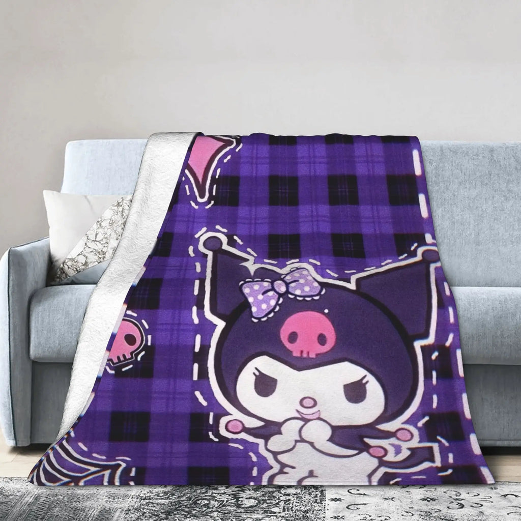 Kuromi Halloween Plaid Blankets Fleece Summer  Portable Super Warm Throw Blanket for Home Bedroom Rug Piece