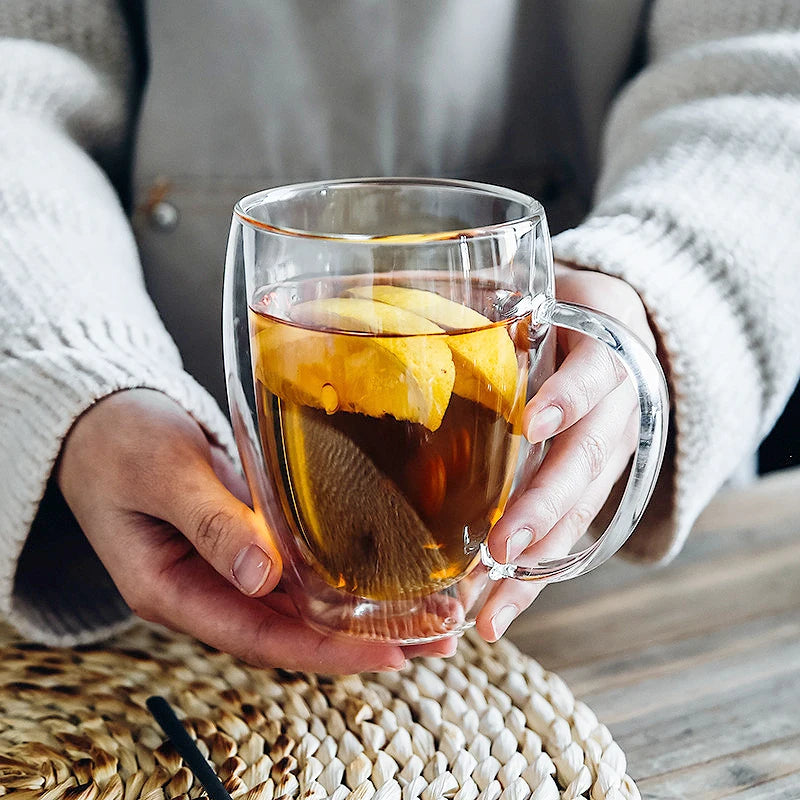 1pc 80/650ml Heat Resistant Double Wall Tea Glass Cup Beer Coffee Handmade Creative Healthy Cold Beverage Transparent Drinkware