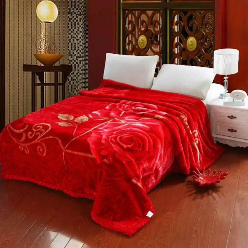 Korean Style Winter Raschel Mink Blankets Soft Warm Fluffy Double Layer Thick Weighted Blanket Winter Bedspread Plaid Blanket