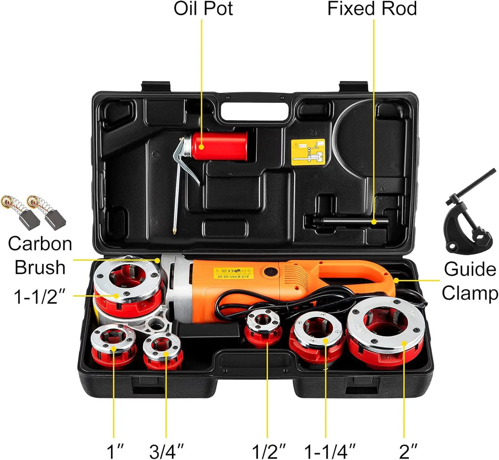 Electric Pipe Threader, 2300W Pipe Threading Machine with 6 Dies 1/2"-2", 110V Hand-held Pipe Threader Machine