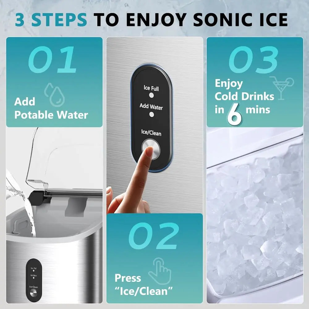 Nugget Ice Maker Countertop with Handle, Ready in 6 Mins, 34lbs Per Day, Removable Top Cover, Auto-Cleaning, Portable Sonic Ice