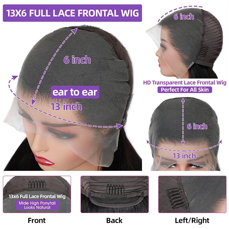 13x6 Lace Full Frontal Wigs Human Hair Body Wave 250% Density Brazilian Virgin Hair Preplucked Transparent Lace 13x4 Frontal Wig