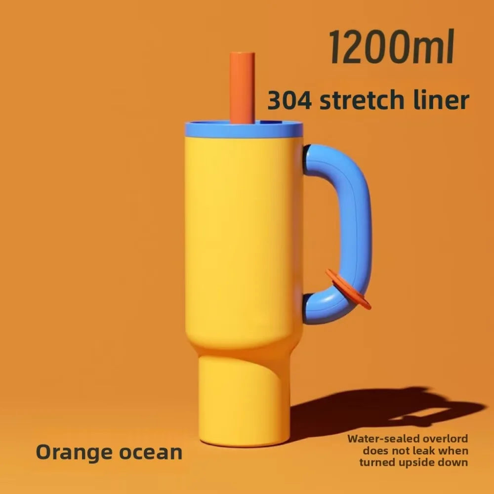 304 Stainless Steel Straw Insulated Ice Cup Thick Portable Handle Design for Trendy 40OZ Insulated Cup  Outdoor Travel