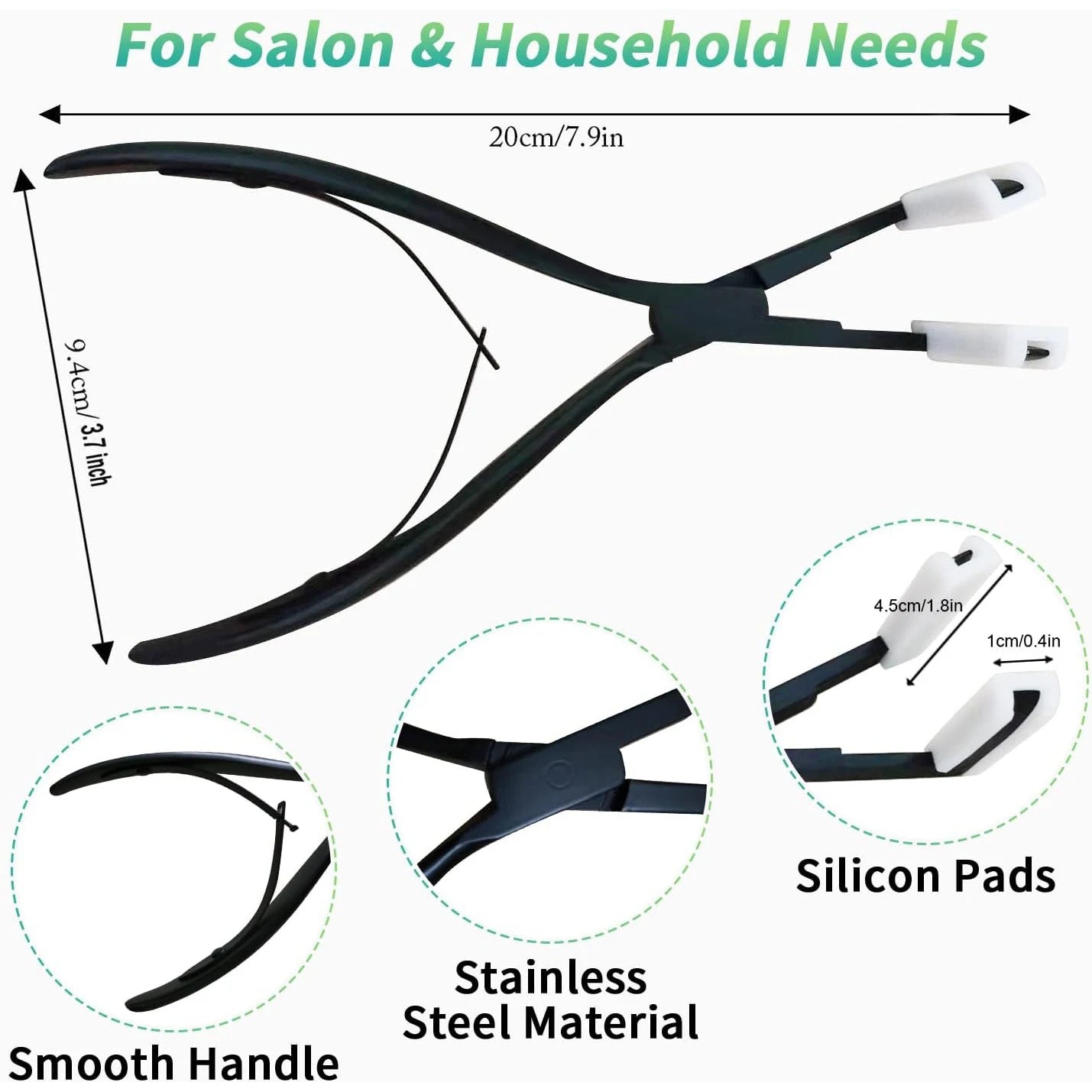 Tape in Hair Extensions Plier Black Stainless Steel Flat Surface Sealing Hair Extension Tools for Women Hair Extension Tools (Bl
