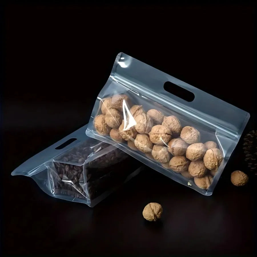 10 Pcs Thickened Stand-Up Ziplock Bags with Handle, Waterproof Moisture-Proof Reusable Storage Bags for Food, Tea & Bakery