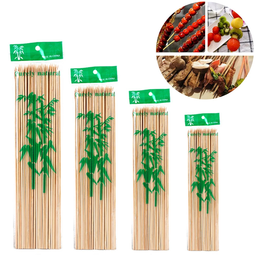 15/20/25/30cm Bamboo Skewer Sticks Food Grade Bamboo Stick for Kitchen Barbecue Fruit Fried Disposable Nature Wood Long Stick