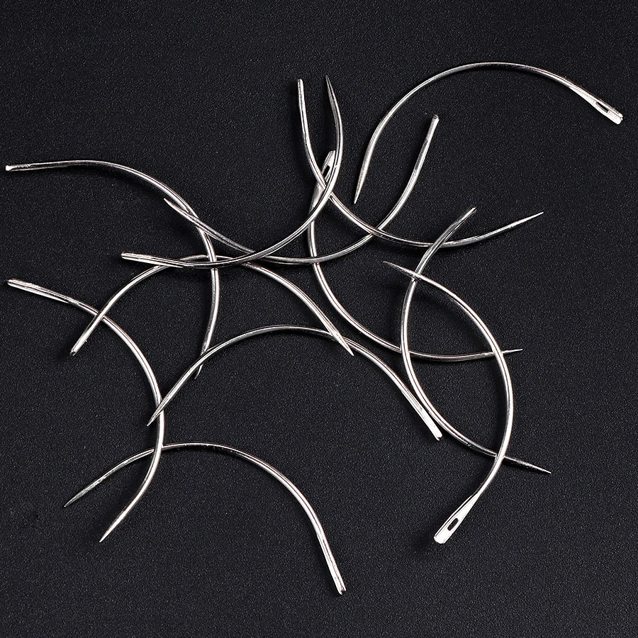 Plussign 12Pcs/Lot Stainless Steel Curved Needles C Type Wig Making Needles Making Lace Wig Hair Necessary Accessories Tools