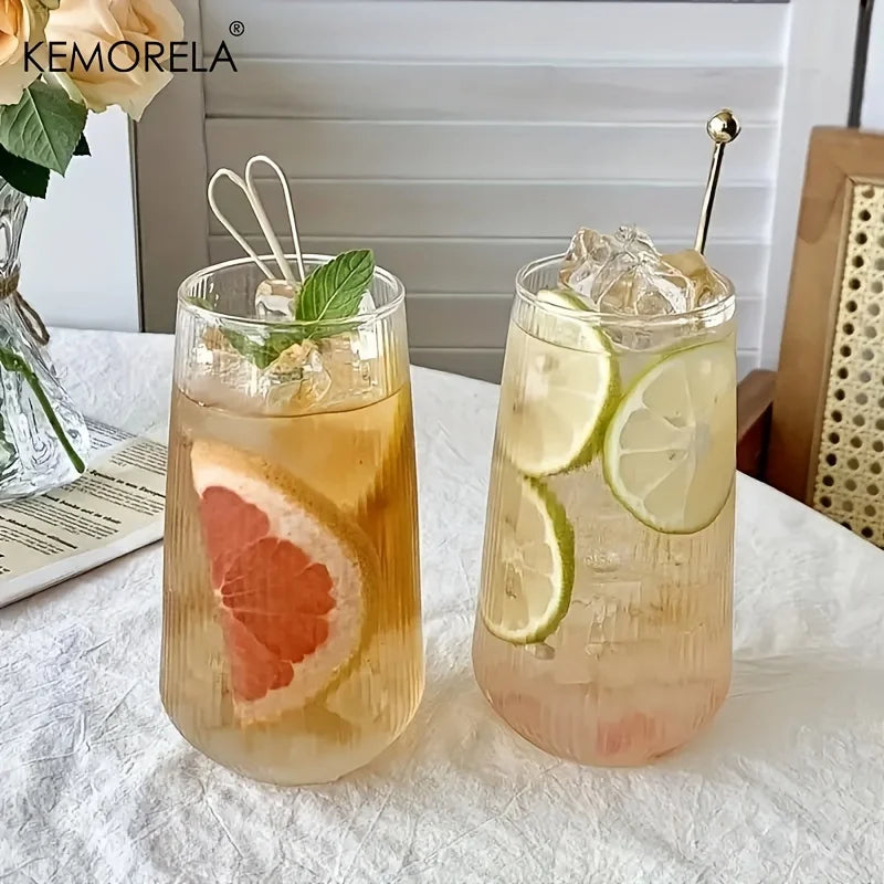 KEMORELA 4/6pcs Vertical Striped Glass Heat-Resistant Glass Water Cup Milk Juice Cup Iced Coffee Summer and Winter Drinking Ware