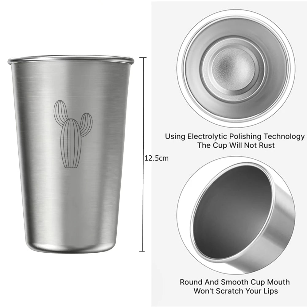 Premium Stainless Steel Cups 6 Pack Pint Cup Tumbler Metal Cups Stackable Durable Cup Chilling Beer Glasses for Travel Party