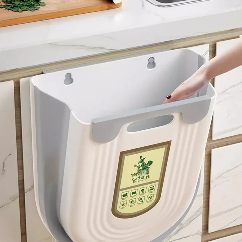 New Kitchen Hanging Folding Trash Can Cabinet High Quality Plastic Creative Hanging Trash Can Space Saving Hanging Waste Bin