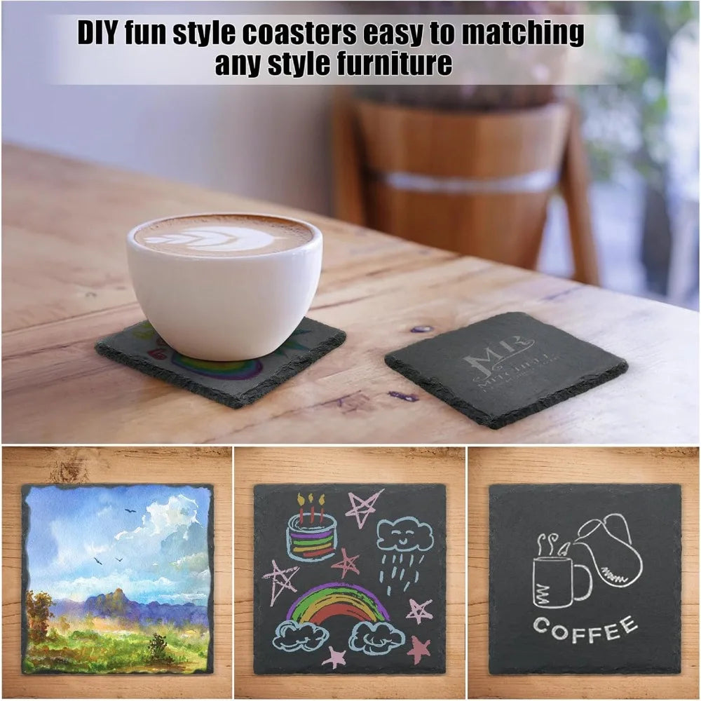 60 Pack Black Slate Drink Coasters, 4 Inch Square Stone Coasters with Anti-Scratch Bottom for Home Kitchen Decor