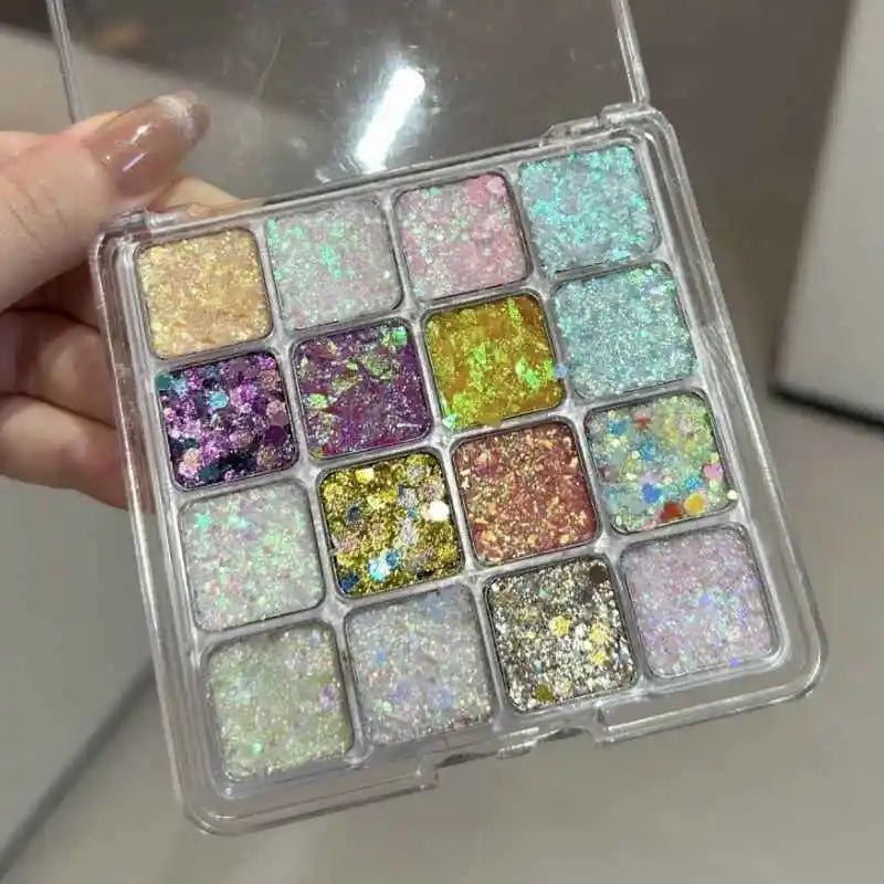 16-Grid 16 Color Solid Rubbing Powder Palette for Nail Art DIY Gradient Smudge Pat-pat Powder Nail Art Manicure Gradient Pigment