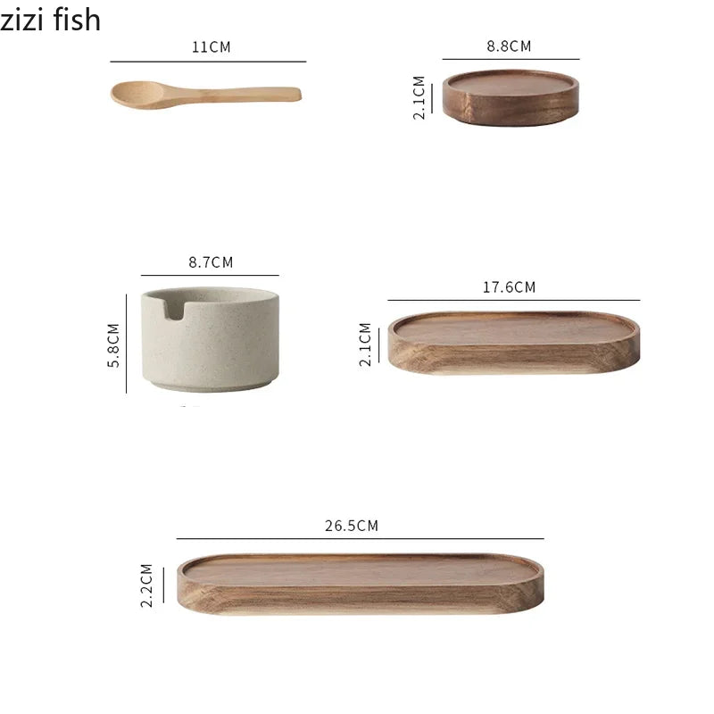 European Kitchen Spice Pepper Storage Bottle Round Ceramic Seasoning Jar with Wooden Lid Salt Pepper Jar Kitchen Tools Porcelain