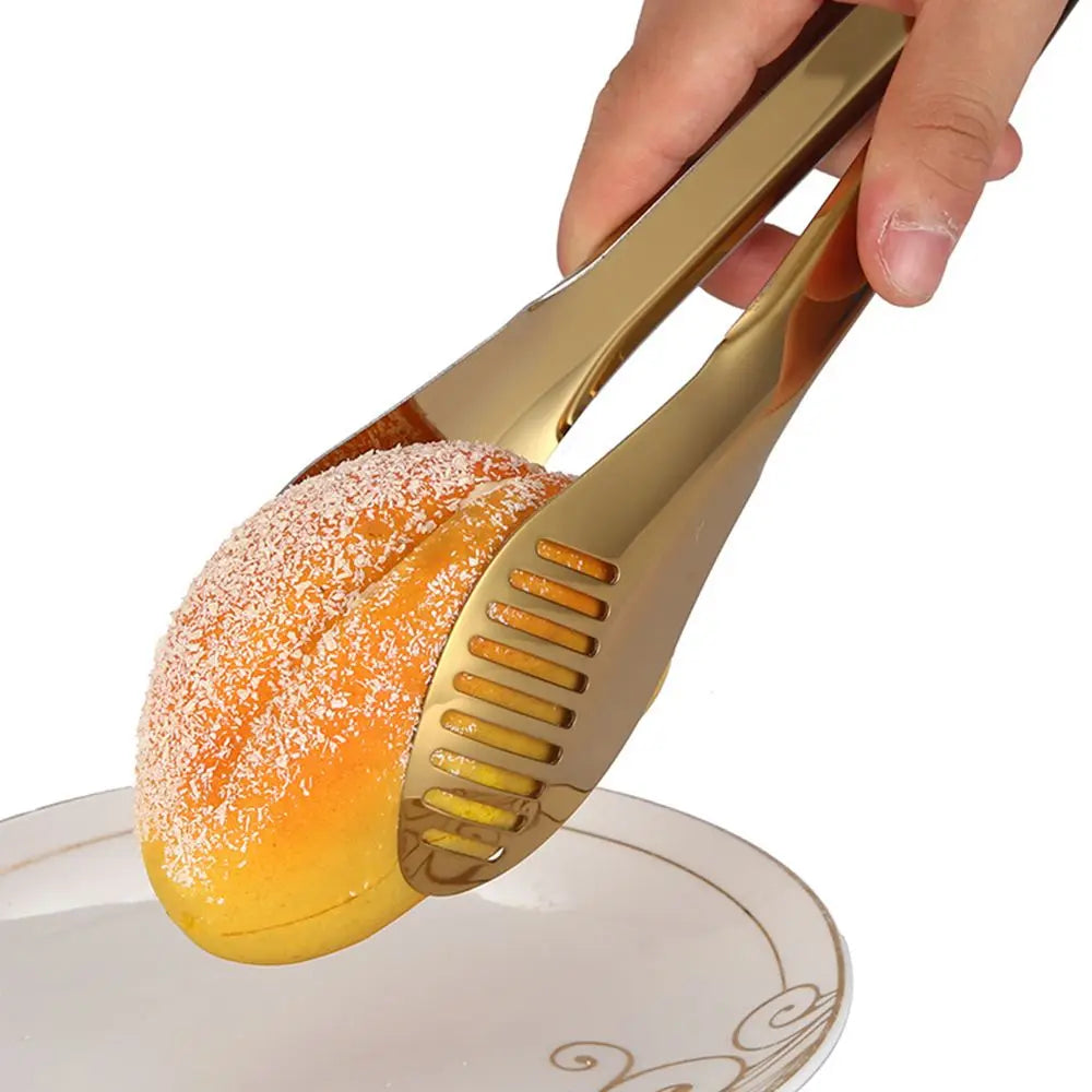 1pc Stainless Steel BBQ Food Tongs Steak Clip Gold Color  Hollow Cake Bread Grill Clamp Cooking Utensils Kitchen Accessories