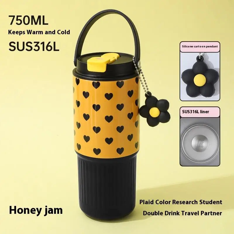 For Hot And Cold Dual Use 316 Stainless Steel Car Travel Mug Thermos Cup Portable Tumbler With Handle Leakproof Design Daily
