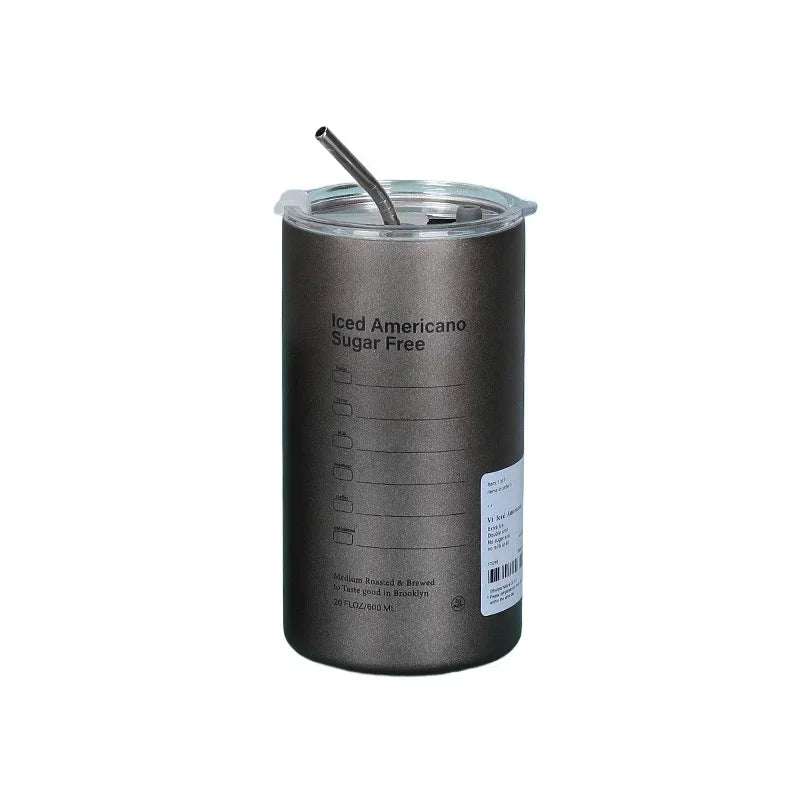 Thermos Cup Portable 304 Stainless Steel Coffee Mug Thermal Leak-proof Water Bottle with Straw Insulated Bottle Drinkware