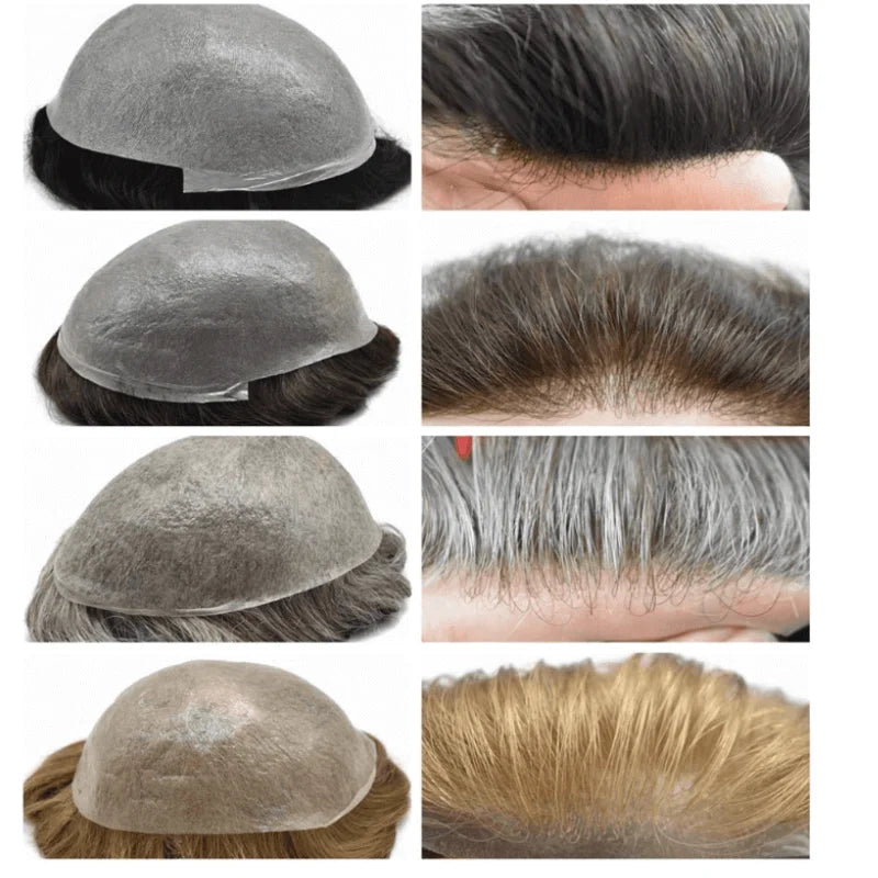 Male Hair Prosthesis Skin 0.02mm Base Toupee Men Wig 100% Human Hair Undetectable Replacement Systems Men's Capillary Prothesis