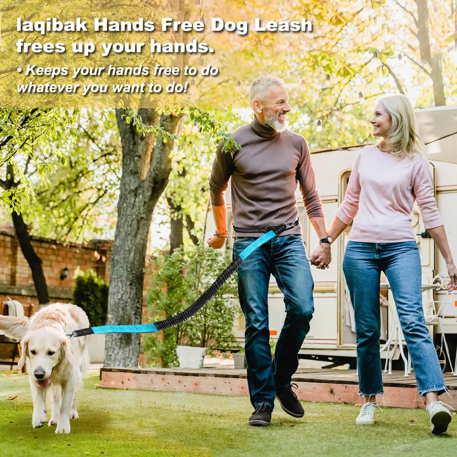 Adjustable Waist Dog Leash 2 in 1 Hands Free Bungee Handle with Reflective Stitches for Walking Hiking Running
