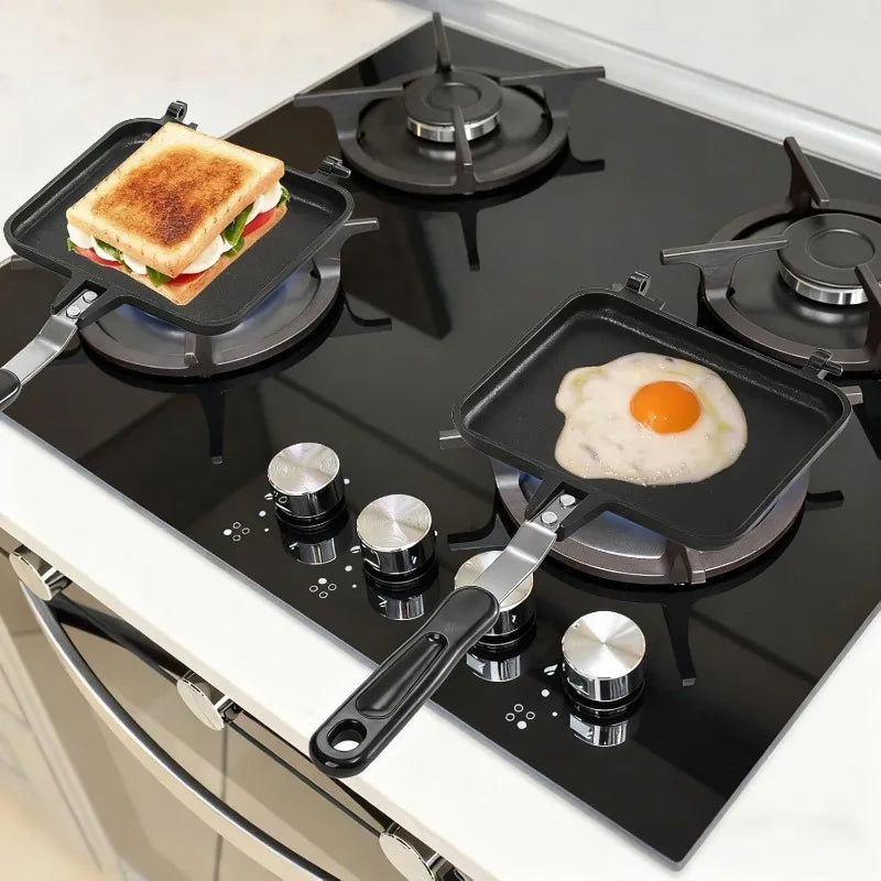 Hot Sandwich Maker, Grilled Sandwich Toaster Double Sided Non-Stick Stovetop Sandwich Grill Press Flip Pan for Camping Kitchen