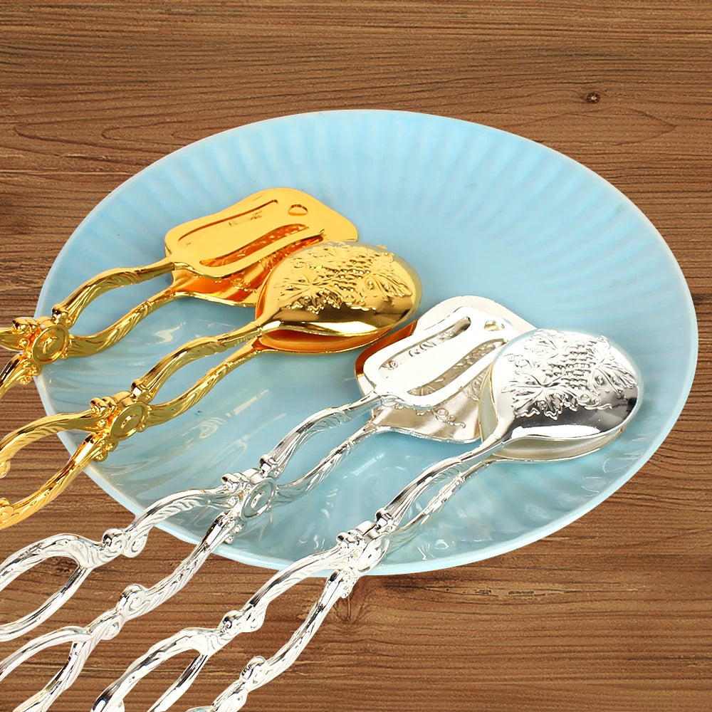 Fruit Salad Cake Clip Buffet Food Tong Gold-plated Salad Pastry Clamp Snack Cake Clip Baking Barbecue Tool Vintage style