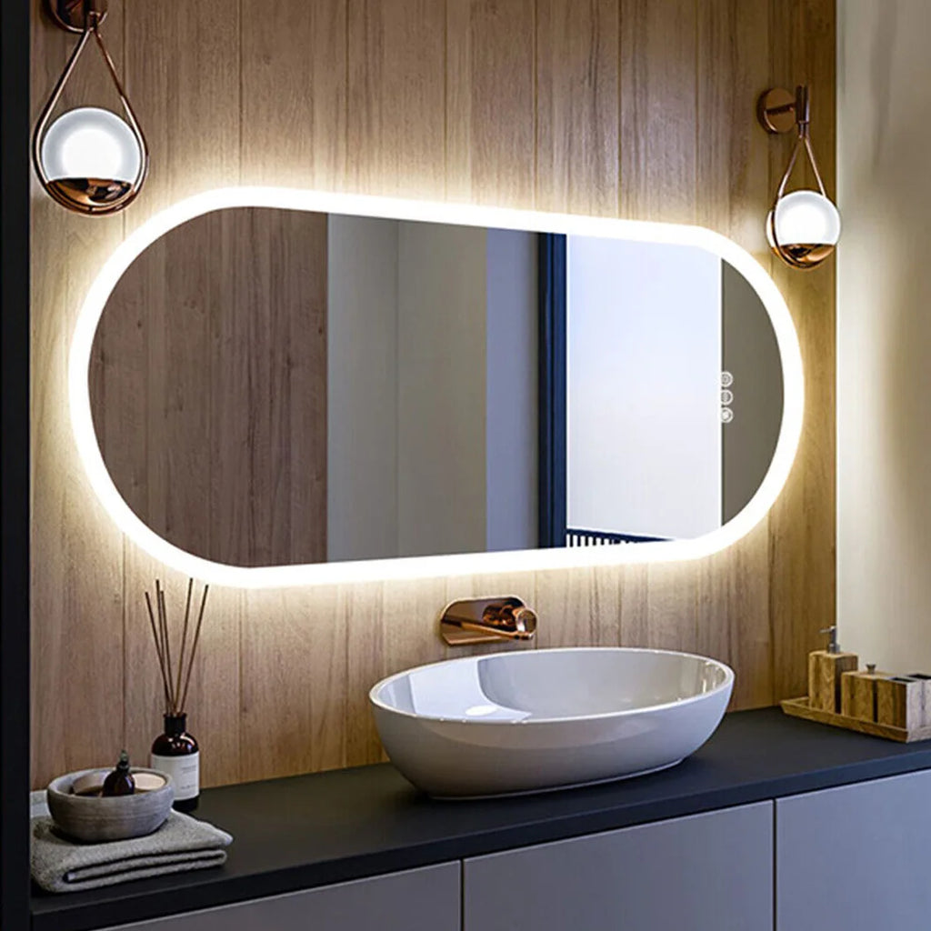 Oval LED Bathroom Mirror 800 900 1000 1200 mm Wall Makeup Mirror, Anti-fog, 3 Colors Dimmable, Backlight Illuminated