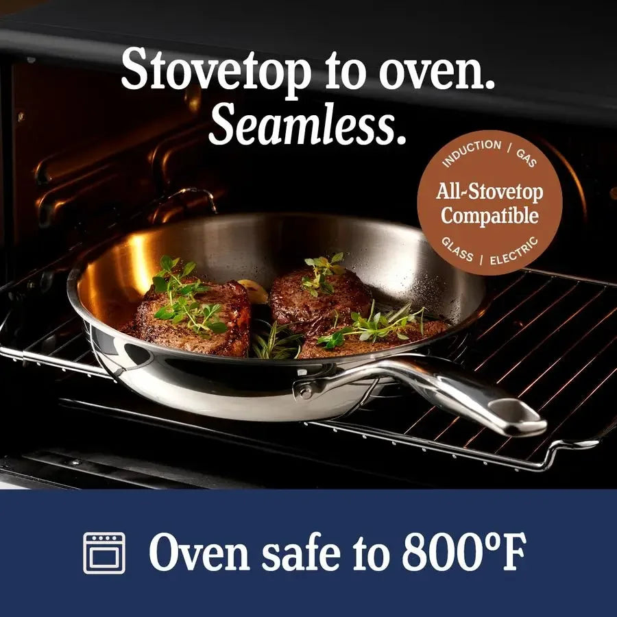 5Ply Stainless Steel Cookware Set, 12Piece Pots and Pans Set Induction Compatible, Oven Safe 800F NonToxic, No Coatings Built t