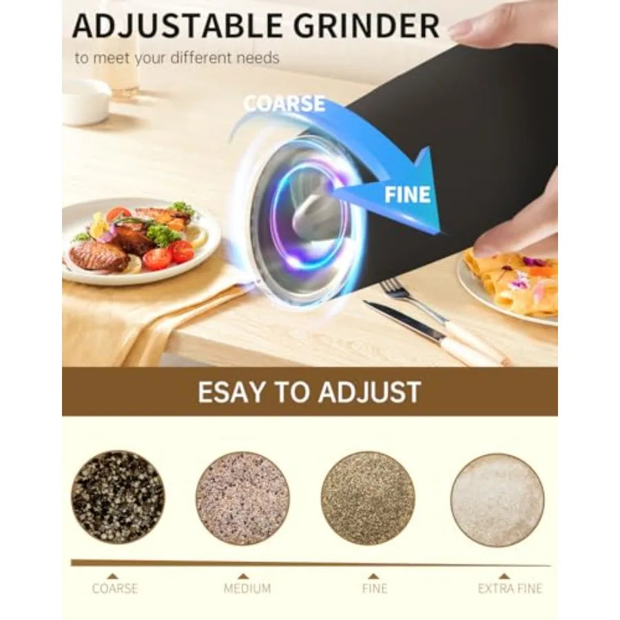 Rechargeable Salt and Pepper Grinder Set Gravity Electric Salt and Pepper Grinder Set LED Light Adjustable Coarseness for Home