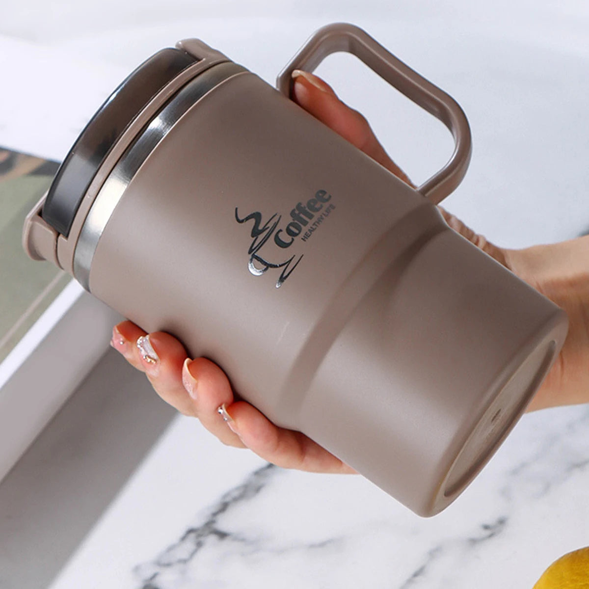 Double-Wall Insulated Coffee Mug Portable 304 Stainless Steel Water Cup With Spoon & Tea Strainer Anti Scald Sealed Drinking Cup