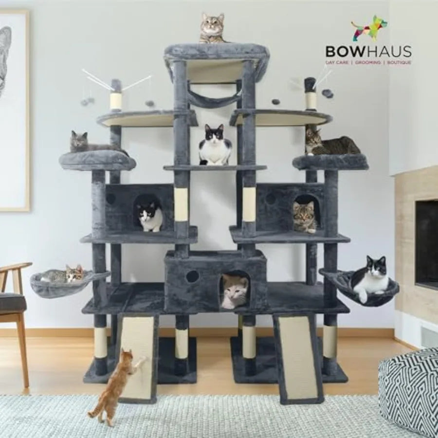 XXL 80-Inch Tall Indoor Cat Tree for Large Cats Modern Multi-Level Activity Tower with Scratching Posts and Widened Perch Natur