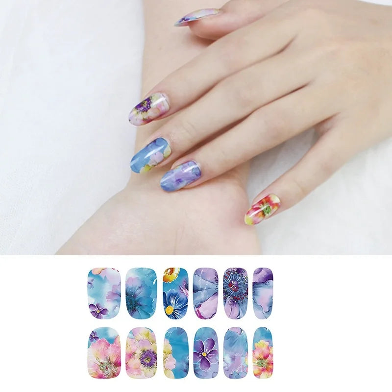 6 Sheets Vibrant Full Wrap Nail Polish Stickers Self-Adhesive Nail Decals for DIY Nail Art Manicure Designer Nail Art Stickers