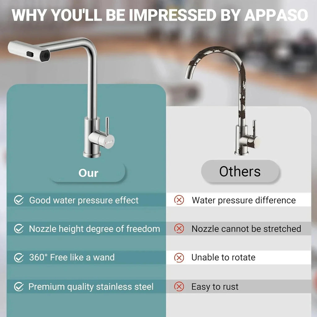 Waterfall kitchen faucet stainless steel 360° rotating waterfall flow nozzle hot and cold water sink mixer kitchen pull-out fauc