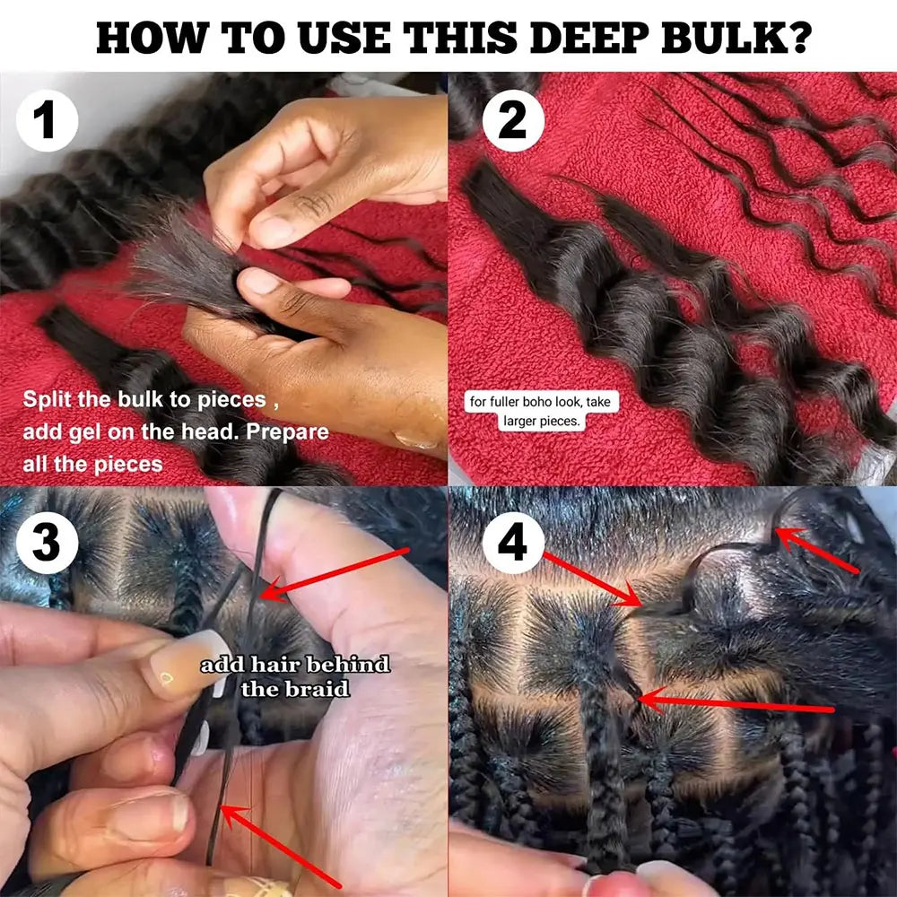 Alibele Hair Bulk Hair For Braiding 100% Real Human Hair Burmese Curly Hair For Boho Braids 12A Grade Hair 95g-105g NaturalColor