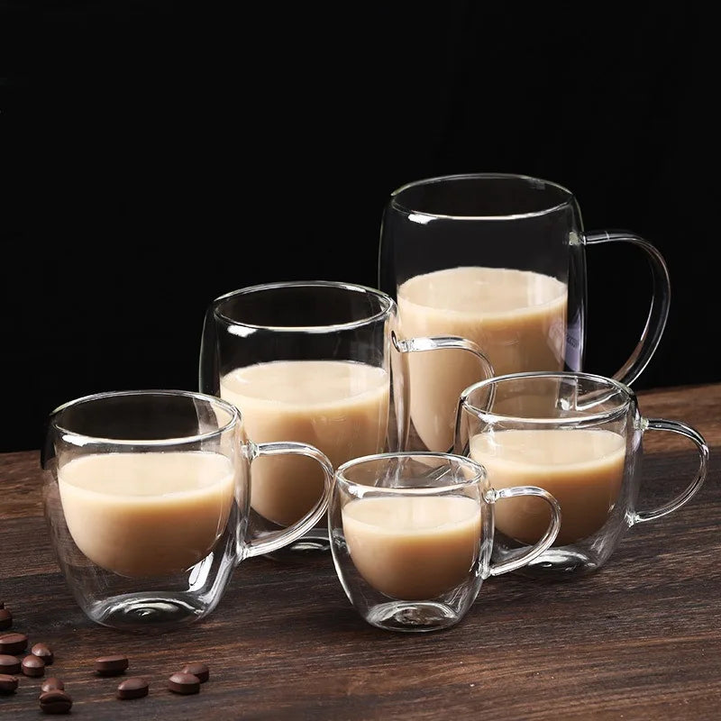 5 Sizes Double Wall Insulated Glass Cup Clear Espresso Coffee Mugs Handmade Beer Mug Tea Milk glass Whiskey Glass Cups Drinkware