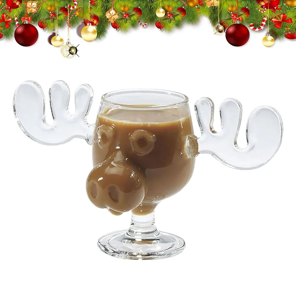 1/2/3PCS Christmas Elk Glass Cup 240ML Juice Milk Moose Mug Christmas Reindeer Head Beer Water Cup Holiday Party Drinkware Gifts