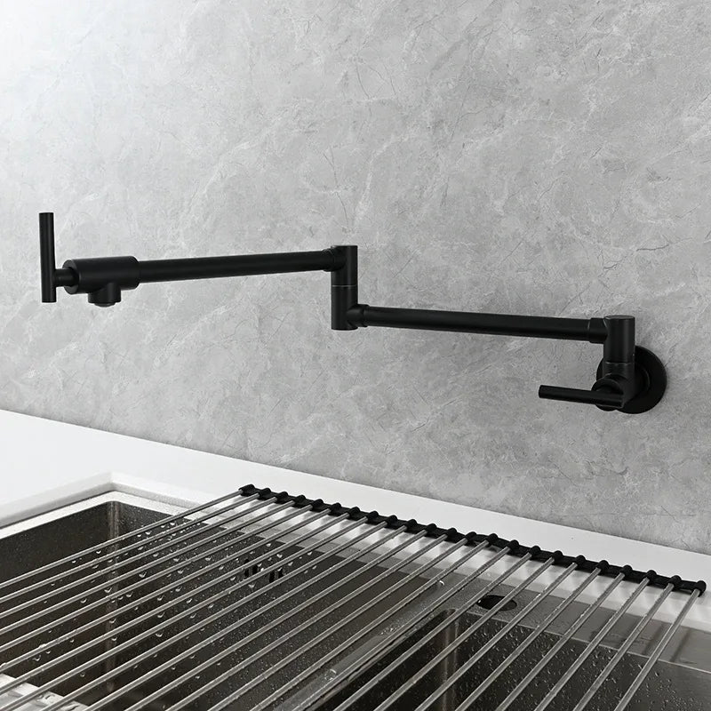 Black Wall Mounted Pot Filler Faucet Swivel Folding Rotary Kitchen Sink Faucet Brushed Gold Single Cooling Sink Tap