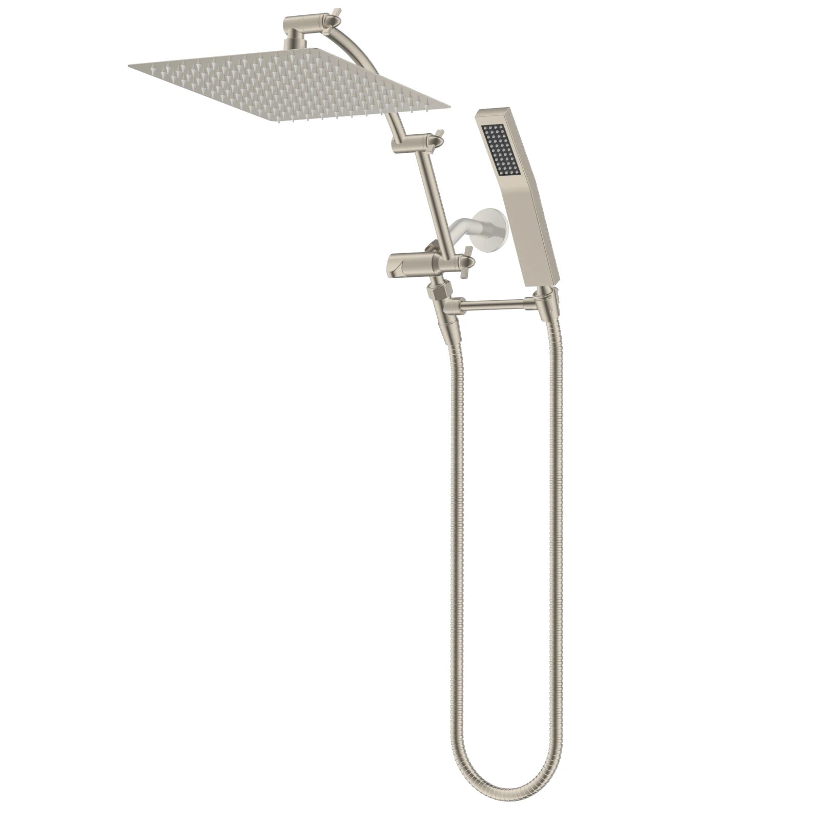 Hibbent Dual Shower Head Combo, High Pressure Handheld Shower Wand, 16'' Adjustable Arc-shaped Shower Extension Arm