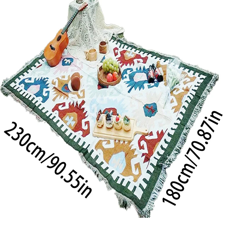 1pc Durable vintage camping blanket - perfect for outdoor picnics, tear resistant polyester fiber, machine washable