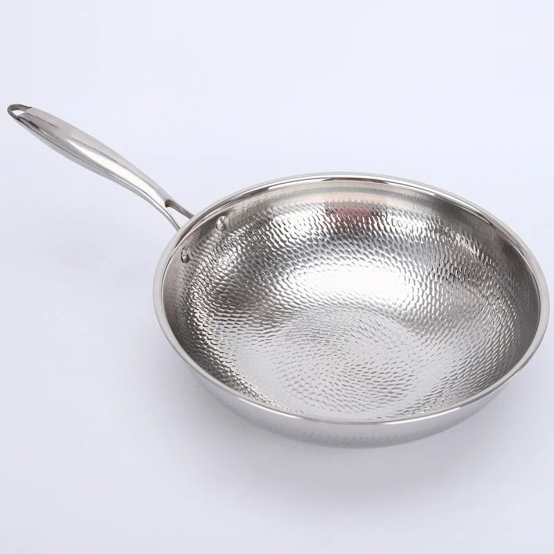 JUSTINLAU 32/34cm Frying Pan Wok Stainless Steel Non-stick Frying Pan Titanium Spray Fish Scale Hammer Pattern Kitchen Cookware
