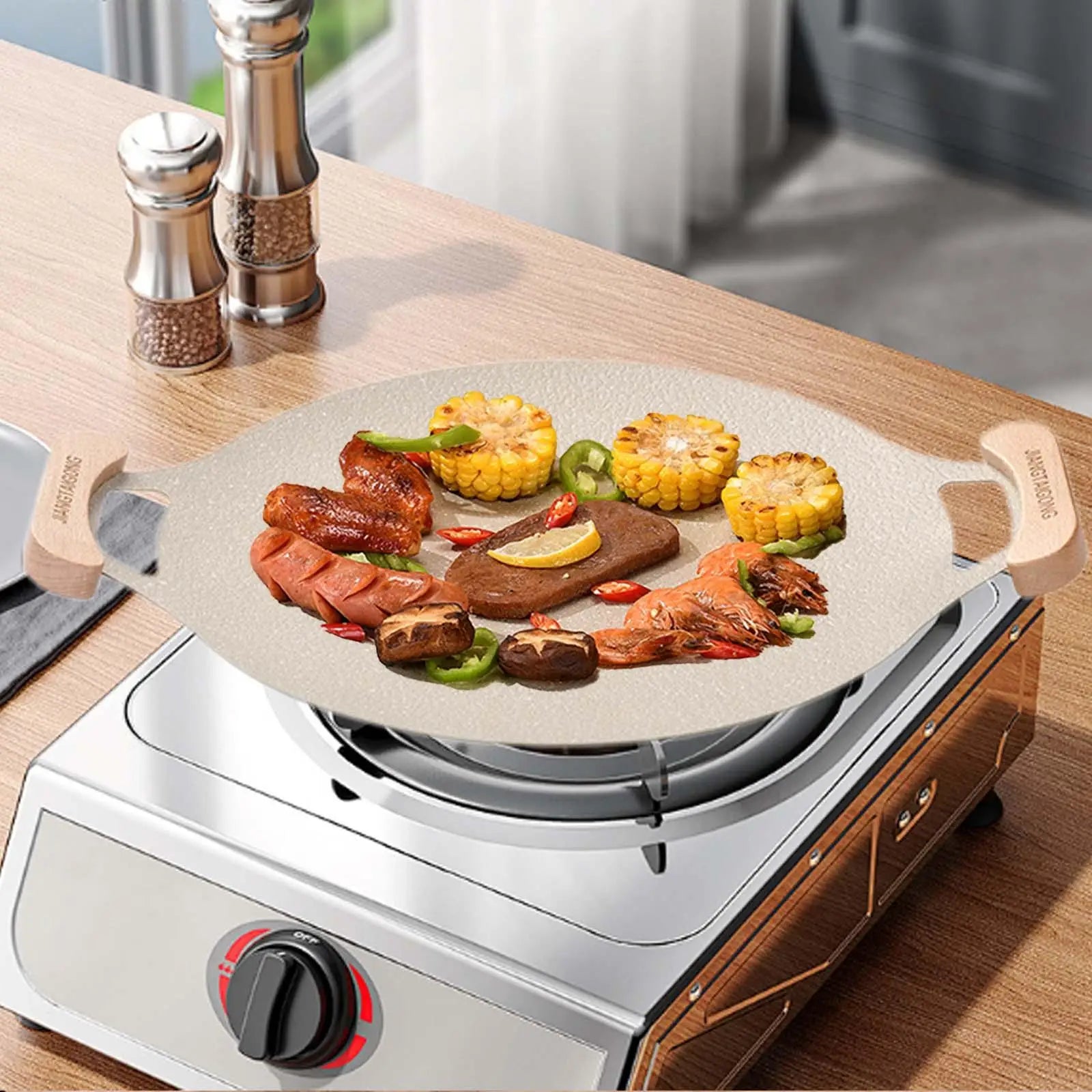 Korean BBQ Pan Binaural Design Portable Kitchen Accessories Frying Pan Griddle Pan for Travel Picnic Indoor Kitchen Home