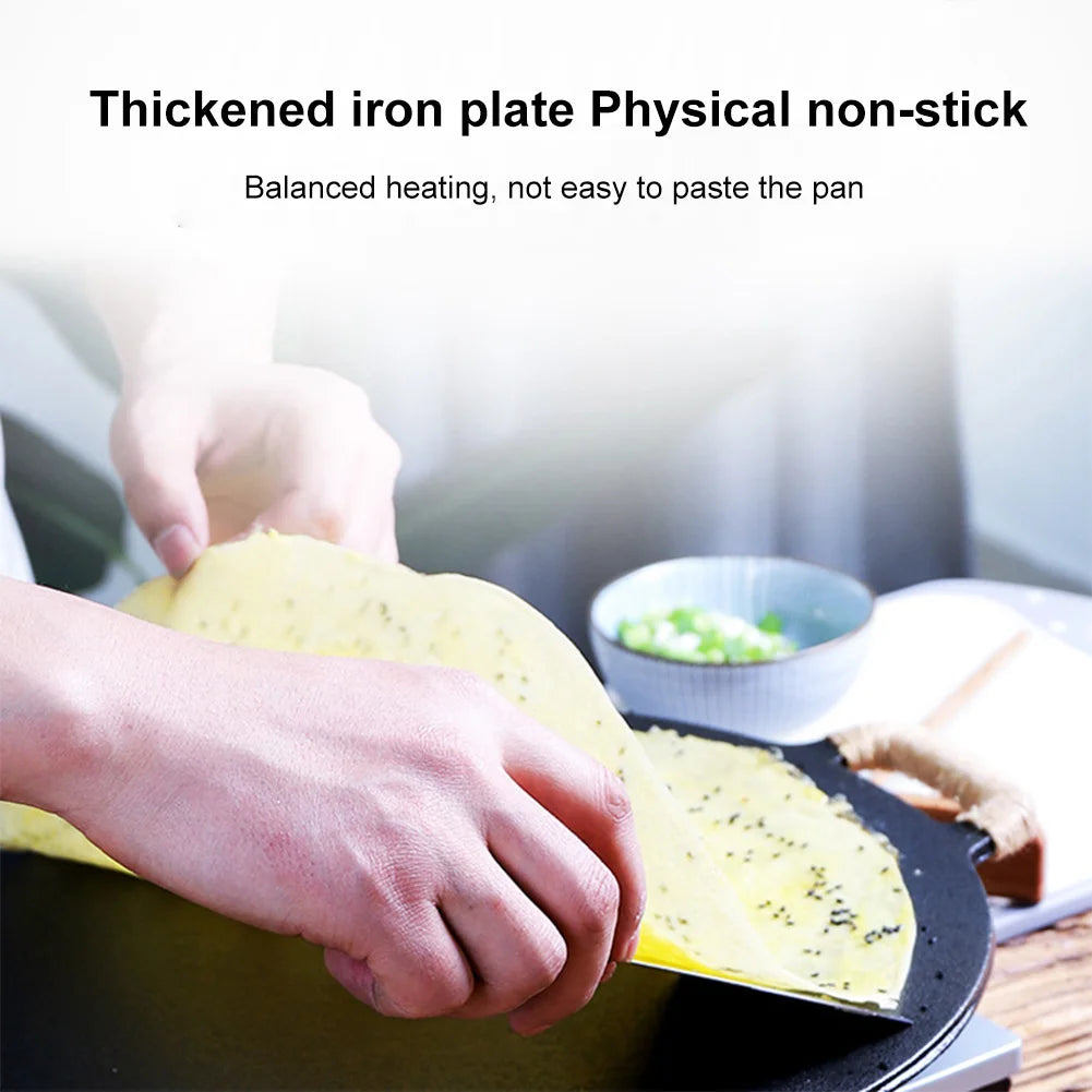 10.2/11/11.8/12.6/13.4 Inch BBQ Griddle Coating Frying Pan Cast Iron Round Griddle Baking Tray for Home Party Travel and Outdoor