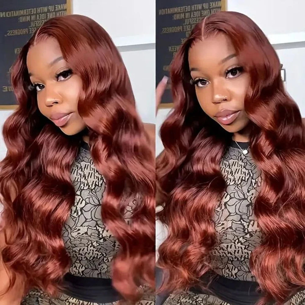 Reddish Brown Body Wave Wigs For Women Synthetic 13x6 Lace Front Wig Copper Red Lace Frontal WigPre Plucked With Baby Hair Wig