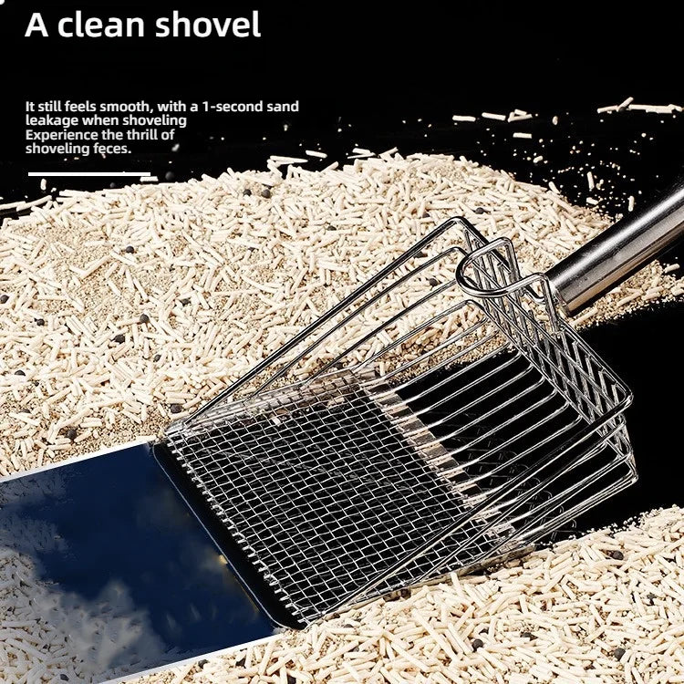 Stainless Steel Cat Litter Scoop, Large Size with Fine Holes | Efficient Pet Waste Shovel for Clumping Bentonite & Ore Litter |