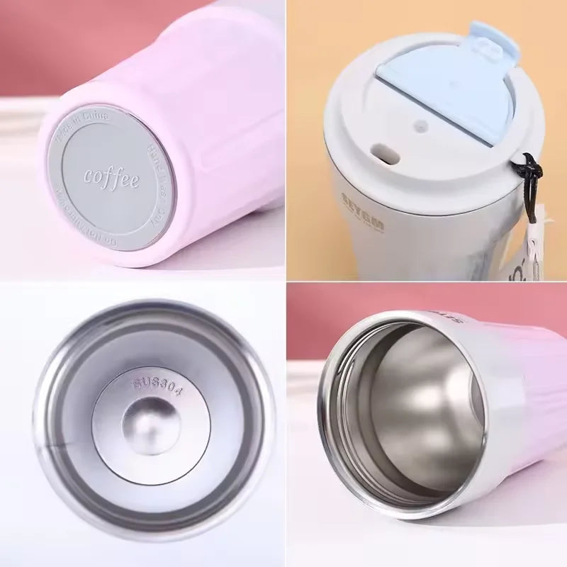 Insulated Cup Women's Portable Double-Layer Stainless Steel Vacuum Insulated Cup Office Coffee Cup Gradient Color Simplicity Cup